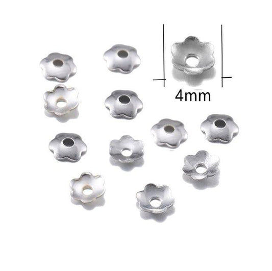 900 Pcs Metal Flowers Bead Caps Silver 4mm - Silver / Iron / 900 pcs