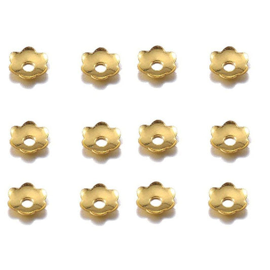 100 Pcs, 5mm Metal Flowers Bead Caps Golden - Golden / Iron / 100 Pcs