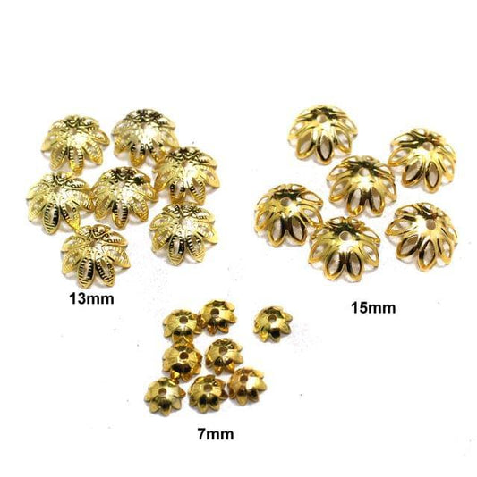 150 Pcs Metal Beads Caps Combo Golden - Golden / Iron / 150 Pcs