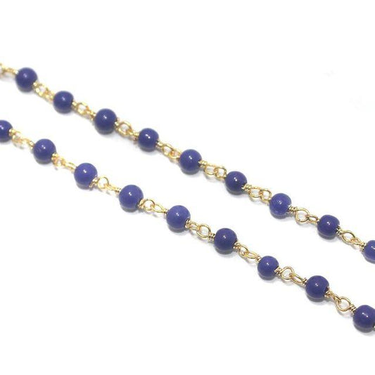 1 Mtrs, 3mm Glass Beads Chain Blue - Blue / Glass