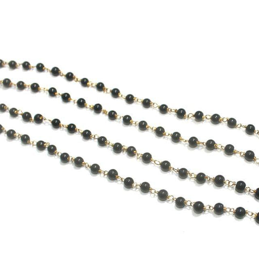 Glass Round Beaded Chain Black 4mm - Black / Glass