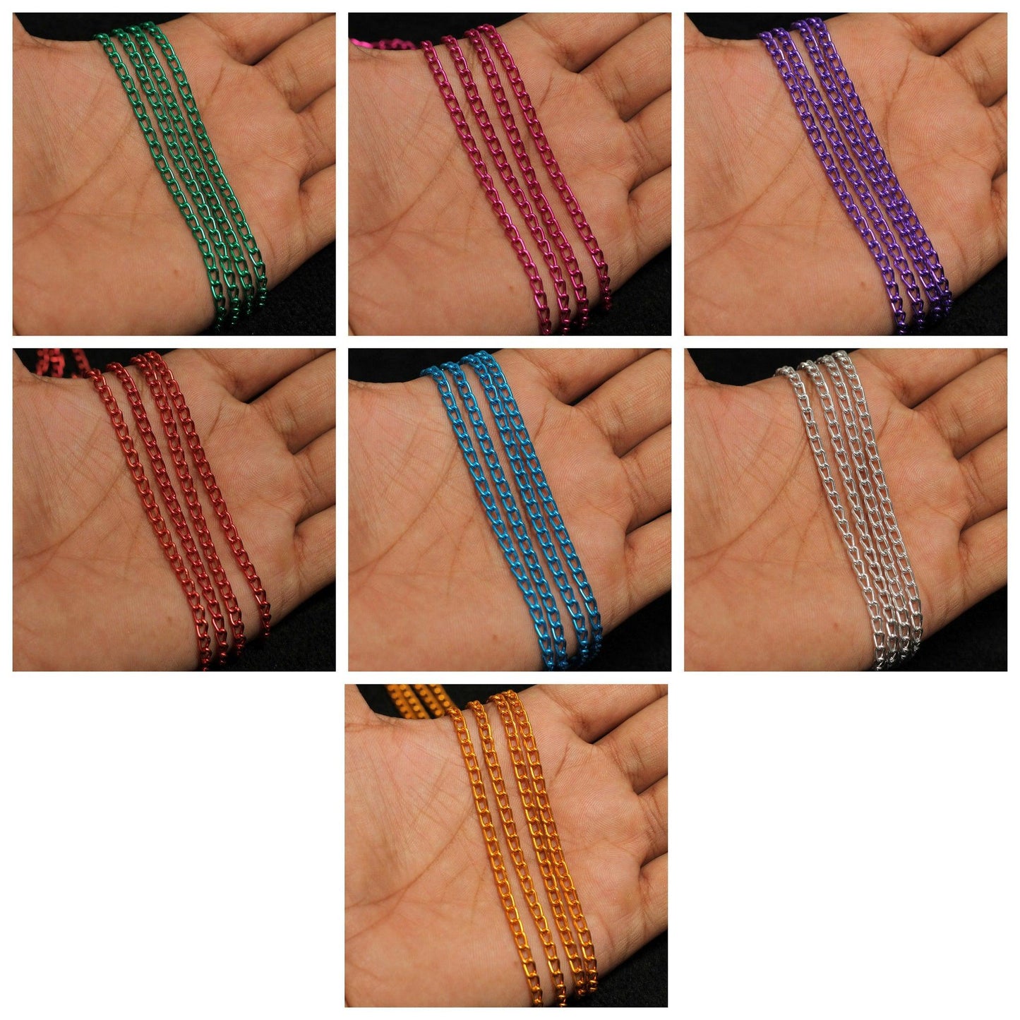 28 Mtrs, 5x3mm Aluminium Colored Link Chain Combo 7 Colors - MultiColor / Aluminium / 1 Combo