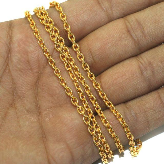 100 gm, 4x3mm Metal Chain Golden - Golden / Iron / 100 gm