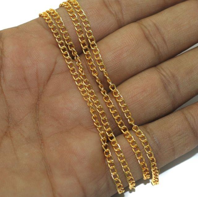 100 gm, 3x2mm Metal Micro Chain Golden - Golden / Iron / 100 gm
