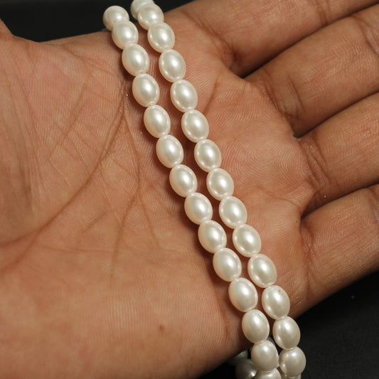 1 String, 8x6mm Shell Pearl Beads White Oval - White