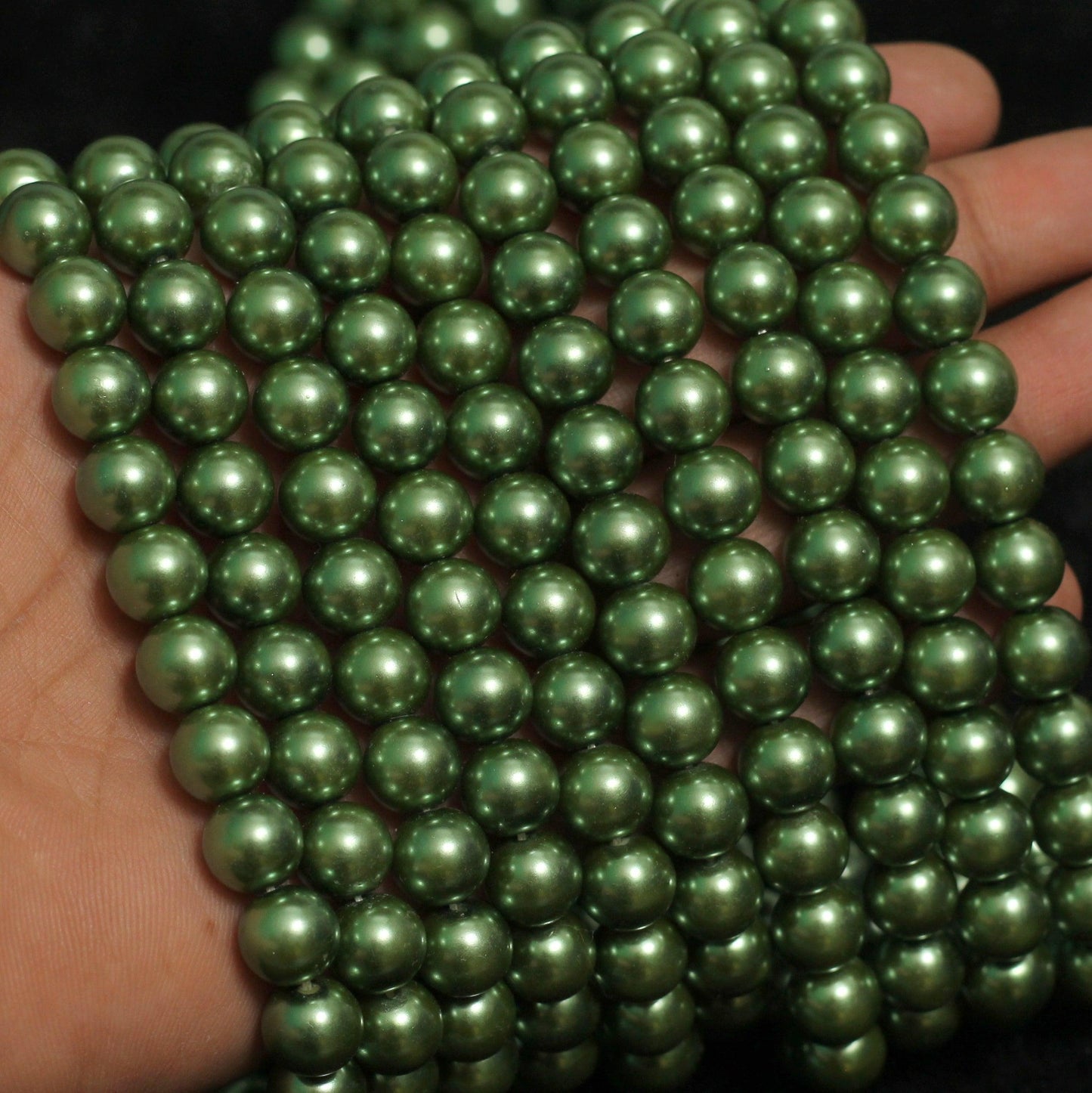 10mm  Faux Round pearl Beads - Green / Shell / 1 String