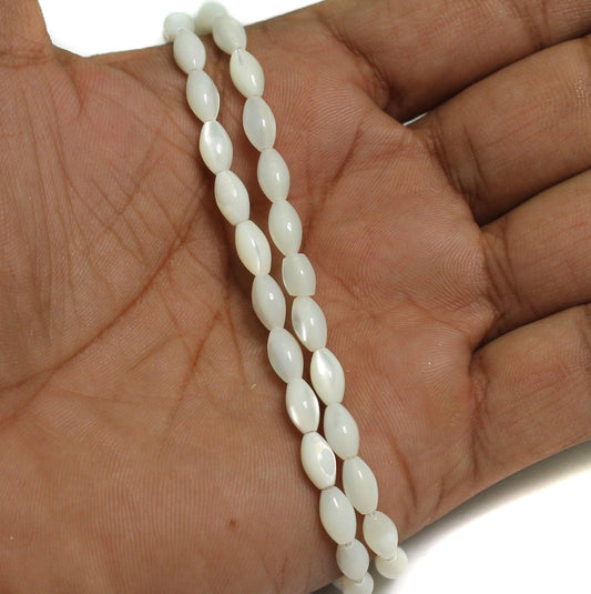 1 String, 9x6mm Off White Oval Mother Of Pearl Shell Beads - 9mm / Off White / Stone