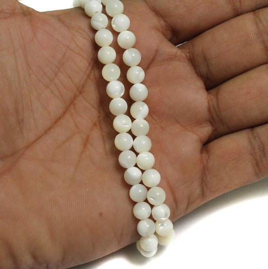 1 String, Off White Round Mother Of Pearl Shell Beads - Off White / 3mm / Stone