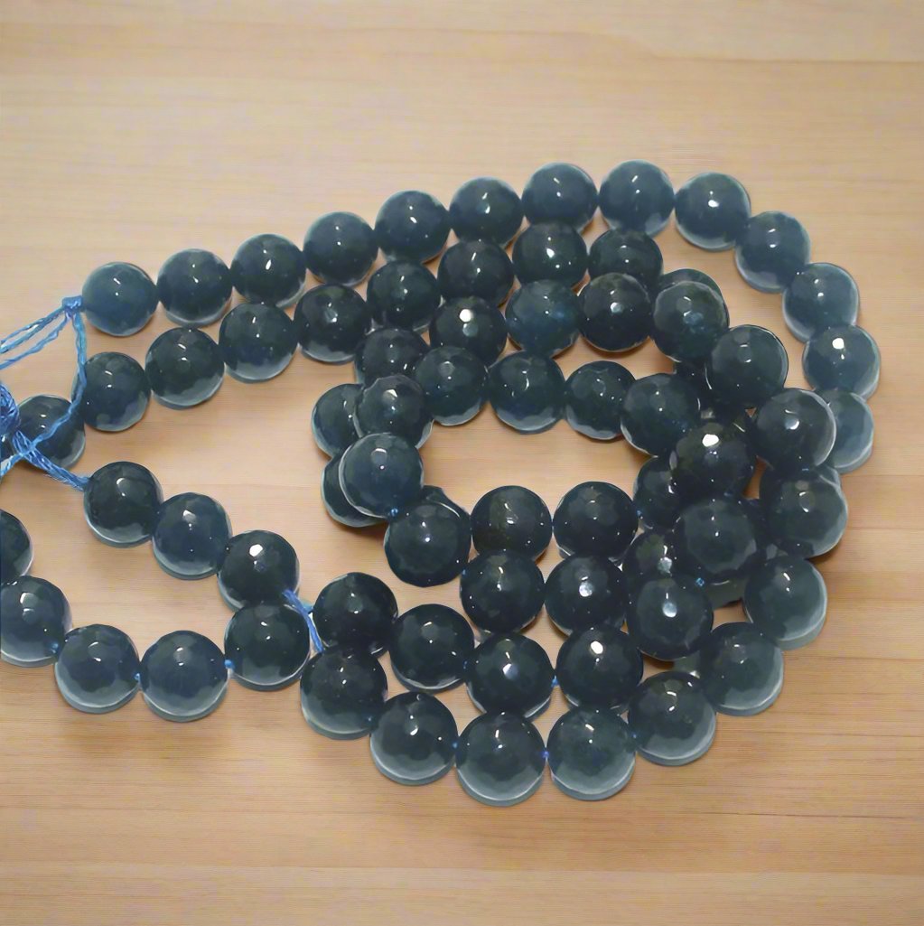 Zed Cut Round Beads Dark Blue 10 mm, 2 string - Blue / Stone / 2 Strings