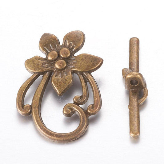 Tibetan Flower Toggle Clasps Antique Bronze - 5 Set / Bronze