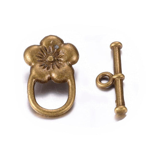 Tibetan Flower Toggle Clasps Antique Bronze - 5 Set / Bronze