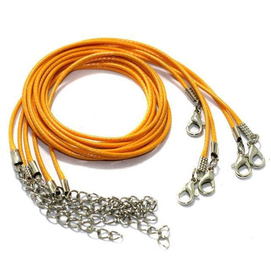 5 Pcs, Leather Necklace Cord Dori With Clasp and Extension Chain - Orange / Leather