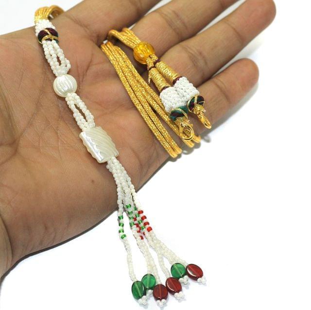 4 Pcs, Designer Latkan Zari Back Rope Doris - Golden / Zari