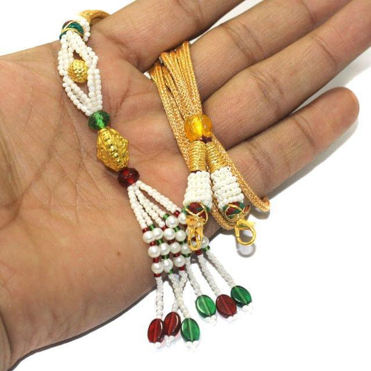 4 Pcs, Designer Latkan Zari Back Rope Doris - Golden / Zari