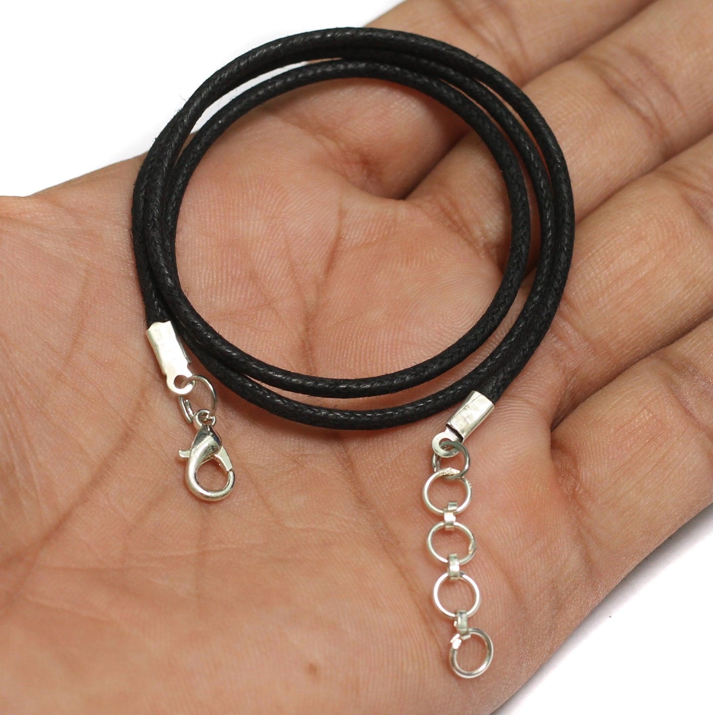 2mm Cotton Necklace Cord Dori With Clasp and Extension Chain - Black / 5 Pcs / 17 Inch