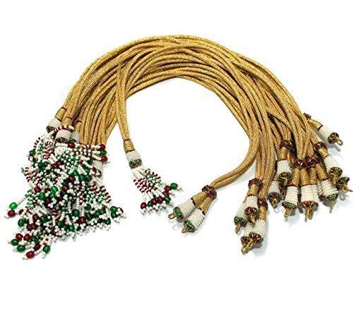 4 Pcs Double Line Zari Necklace Backrope Dori Golden - Golden / Zari