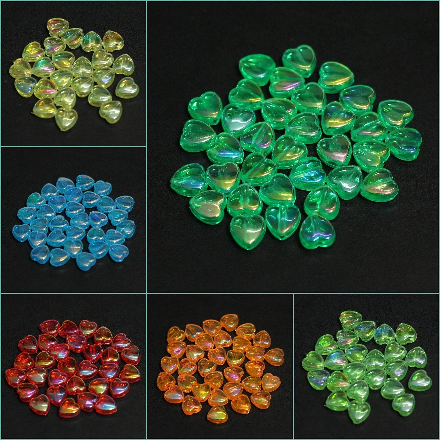 300 Pcs 8mm Acrylic Heart Shape 6 Color Combo Rainbow Finish - MultiColor / Acrylic / Heart