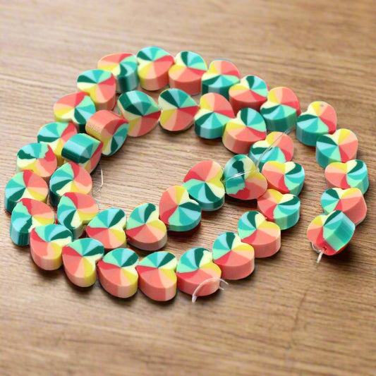 Heart Multicolor Polymer Clay Fimo Beads 1 String, 10x4mm - 10mm / MultiColor / Polymer Clay