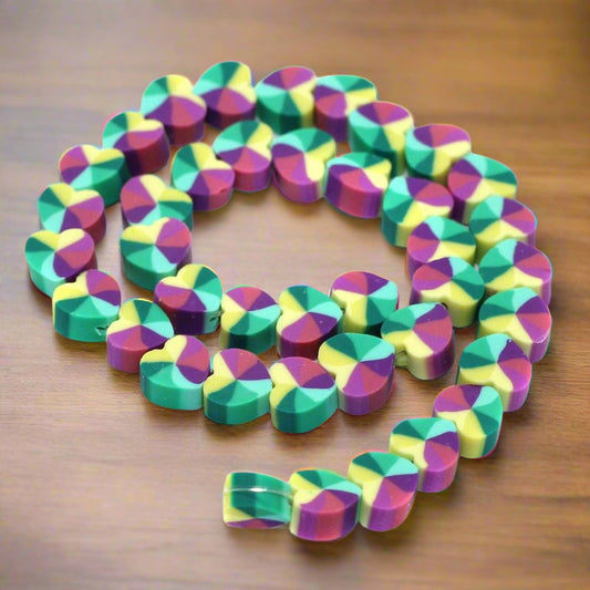 Heart Multicolor Polymer Clay Fimo Beads 1 String, 10x4mm - 10mm / MultiColor / Polymer Clay