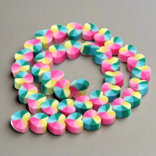 Heart Multicolor Polymer Clay Fimo Beads 1 String, 10x4mm - 10mm / MultiColor / Polymer Clay