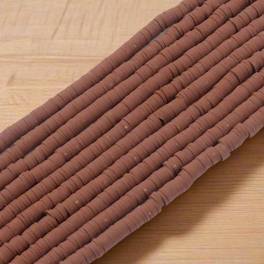 6mm Disc Polymer Clay Fimo Bead 1 String - 6mm / Polymer Clay / Brown