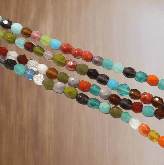 1 String Fire Polish Faceted Oval Glass Beads Multicolor 6x5mm - MultiColor / Glass / Assorted