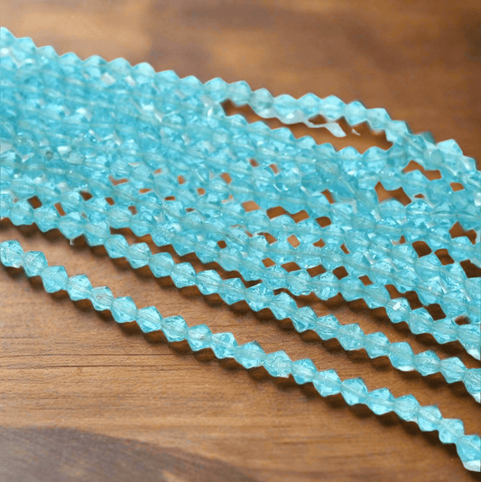 5 Strings Faceted Bicone Glass Beads Turquoise 4mm - Blue / Glass / Bicone