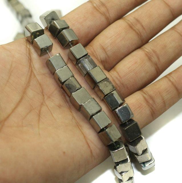 2 Strings Fire Polish Metallic  Glass Beads Black 8mm - Black / Glass / Square