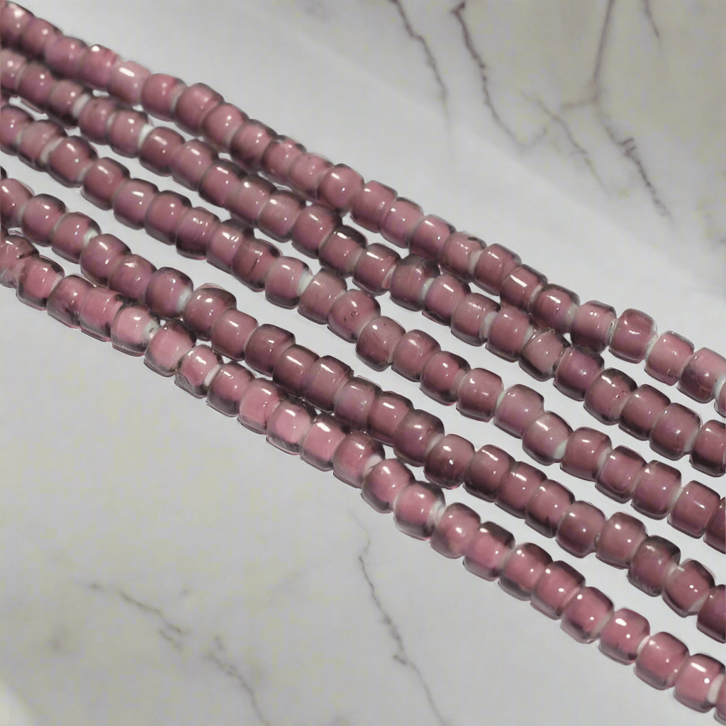 6mm White Heart Tyre Glass Beads - Purple / Glass / Tyre