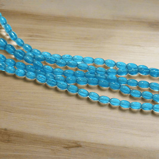 5 Strings, 5X3mm Plain Glass Beads Oval - Turquoise / Glass / Oval