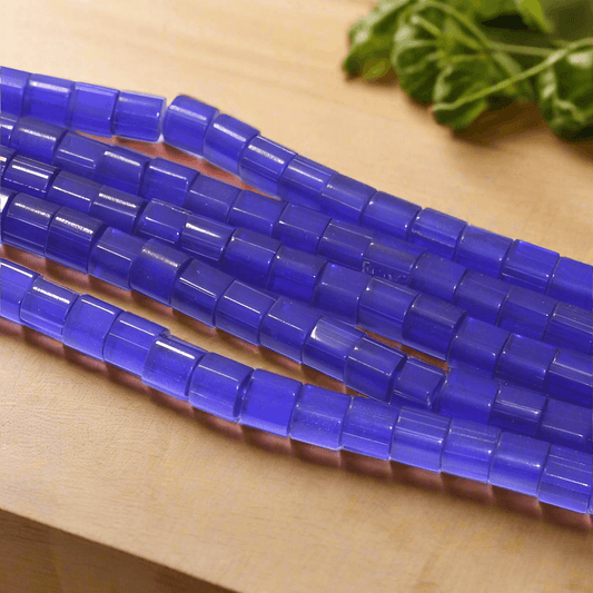 5 Strings, 8mm Plain Glass Beads Square - Blue / Glass / Square