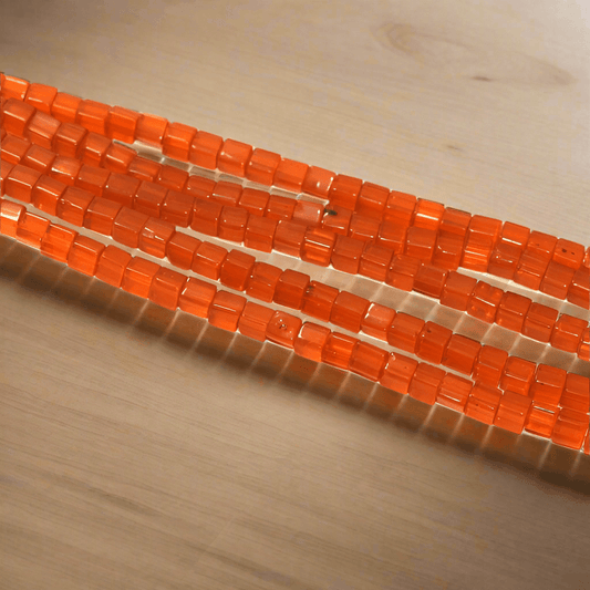 5 Strings, 4mm Plain Glass Beads Square - Orange / Glass / Square
