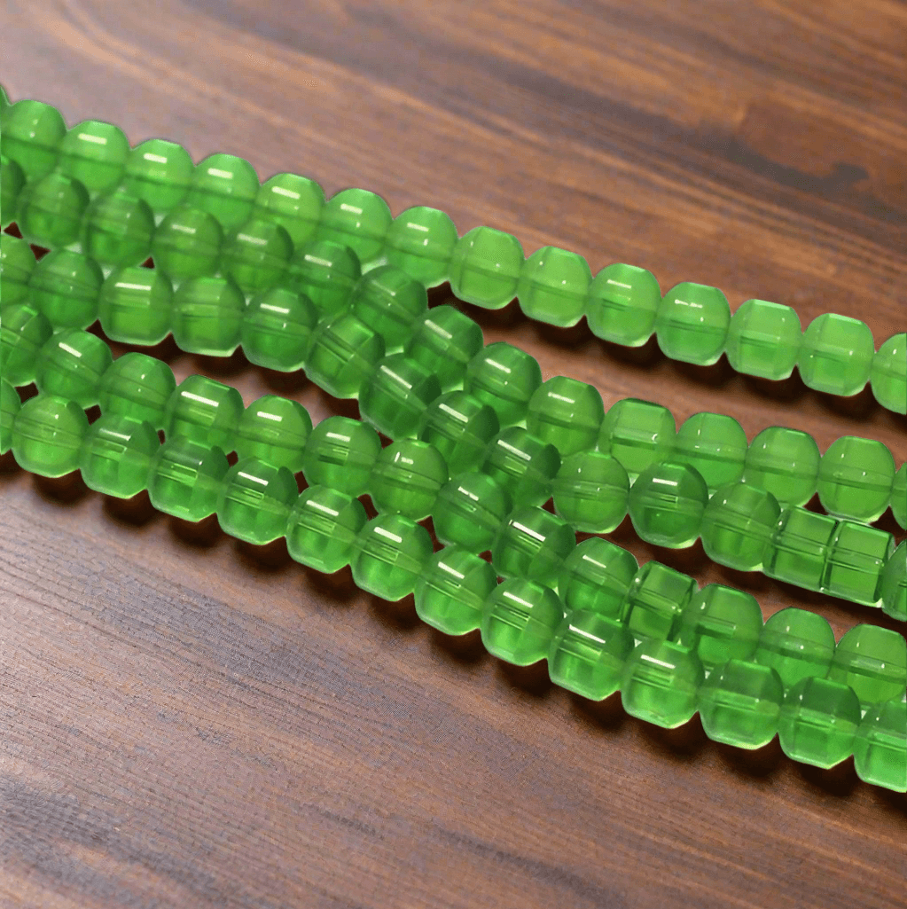 5 Strings, 8mm Half Matte Glass Beads Round - Green / Glass / Round