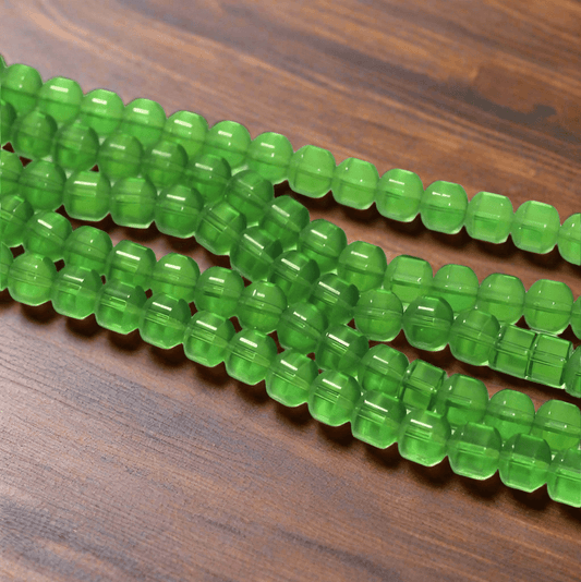 5 Strings, 8mm Half Matte Glass Beads Round - Green / Glass / Round