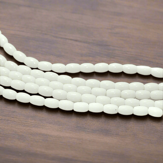 5 Strings, 7x5mm Plain Glass Beads Oval - White / Glass / Oval