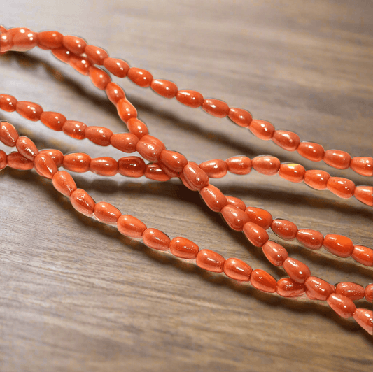 5 Strings, 4x6mm Glass Beads Drop - Orange / Glass / Drop
