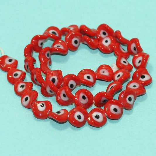 40+Pcs, 10mm Red Twisty Glass Evil Eye Beads - Red / Glass / Twisty