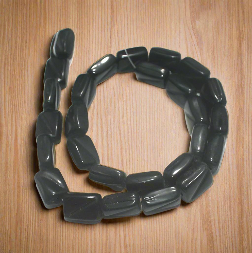 5 Strings Fire Polish Rectangle Beads Black 10x8mm - Black / Glass / Rectangle