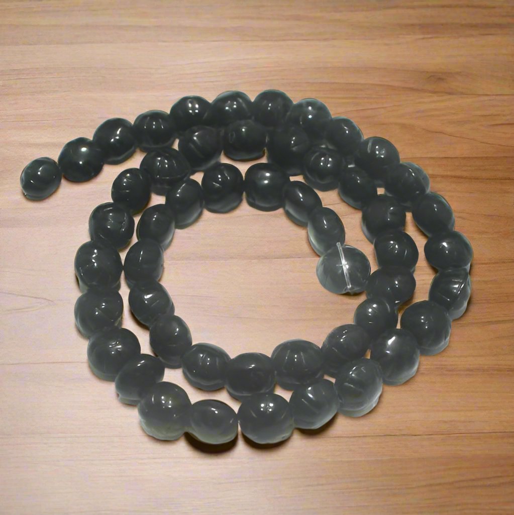 4 Strings Fire Polish Melon Beads Black 7x8mm - Black / Glass / Round