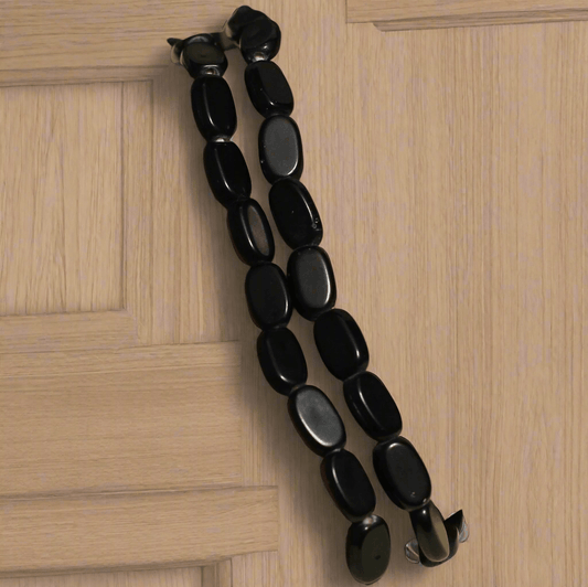 1 String 7X10mm Black Oval Glass Beads - Black / Glass / Oval