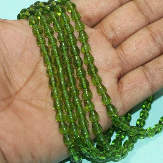 5 Strings 7x6mm Plain Drop Glass Beads - Green / Glass / Drop