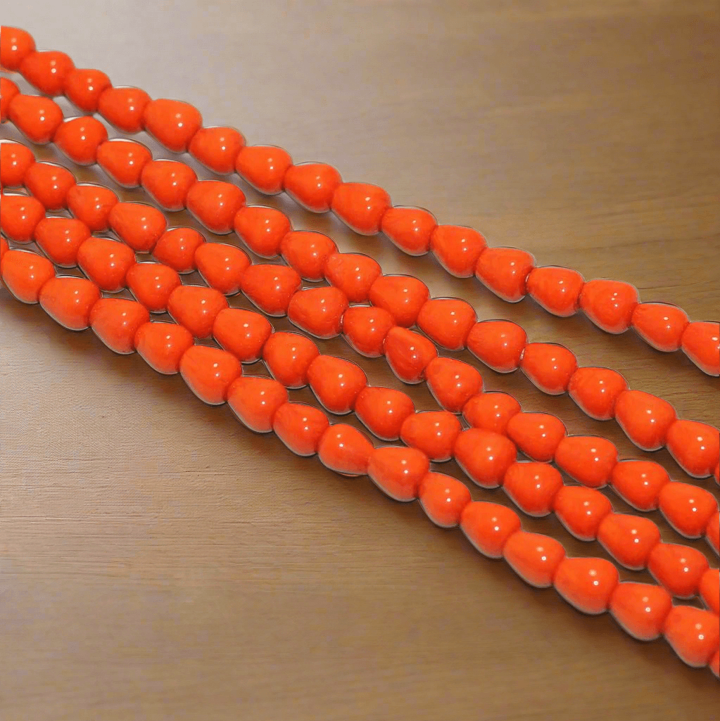 5 Strings 7x6mm Plain Drop Glass Beads Orange - Orange / Glass / Drop