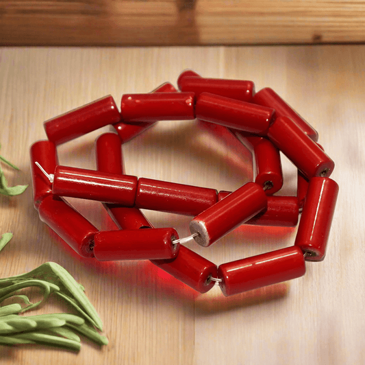5 Strings Glass Tube Beads Red 16x6mm - Red / Glass / Tube