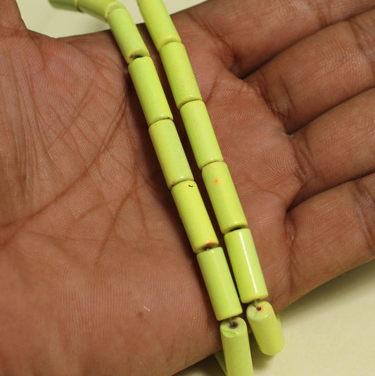 1 String Tube Glass Beads - Parrot Green / Glass / Tube