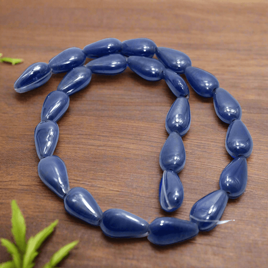 5 Strings Glass  Drop Beads Blue 18x10mm - Blue / Glass / Drop