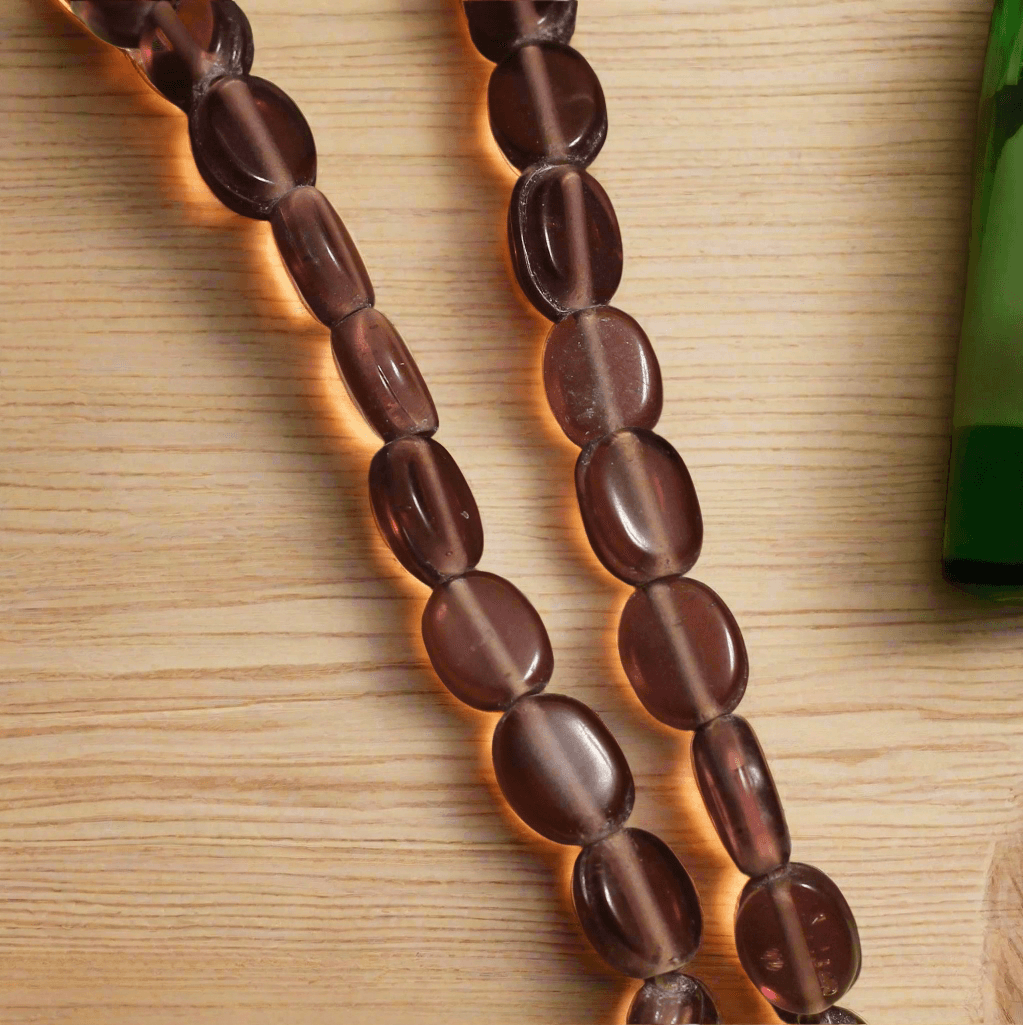 35 Pcs 8X10mm Amythiest Color Glass Flat Oval Beads - Purple / Glass / Oval