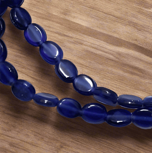 1 String Fire Polish Flat Oval Beads 8x6mm - Blue / Glass / Oval