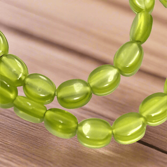 1 String Fire Polish Flat Oval Beads 10x8mm - Green / Glass / Oval