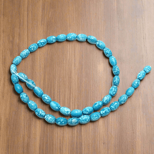 5 Strings Marble Oval Turquoise Beads 8x6mm - Turquoise / Glass / Oval