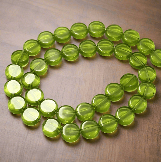 1 String Fire Polish Disc Beads  10mm - Parrot Green / Glass / Disc